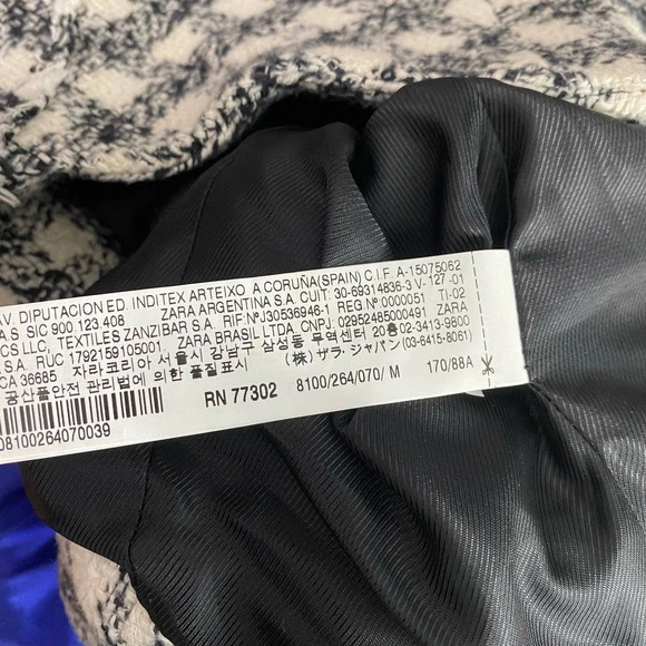 Zara Basic Checker Plaid Tweed Moto Jacket in Black & Cream Size US Medium - Picture 10 of 12